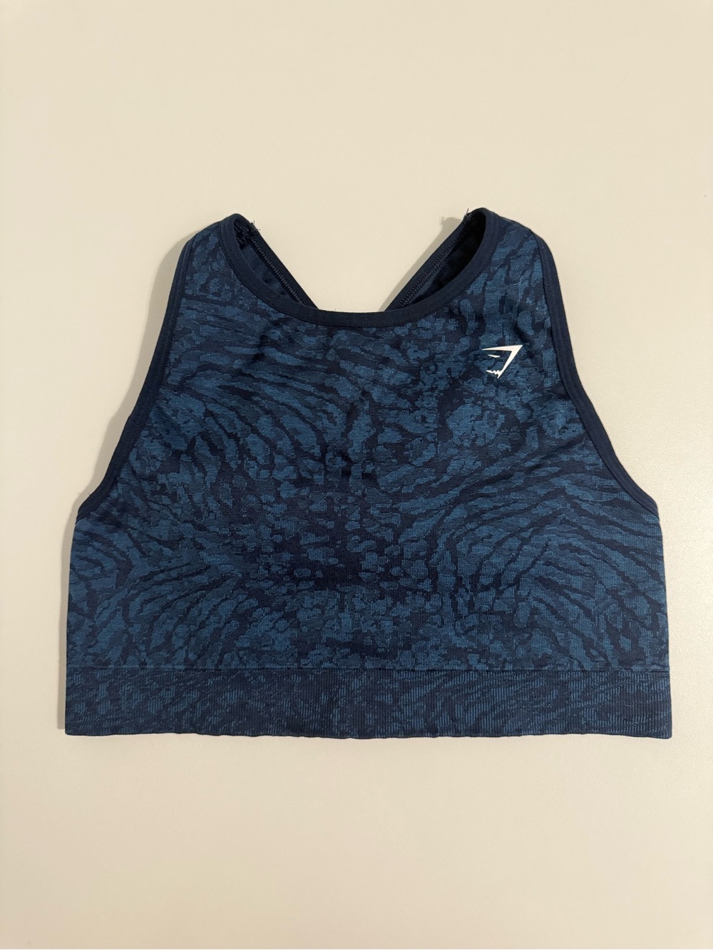 Gymshark Navy Blue High-Neck Seamless Jacquard Sports Bra